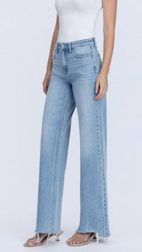 Flying Monkey - High Rise Full Length Raw Hem Wide Leg Jean