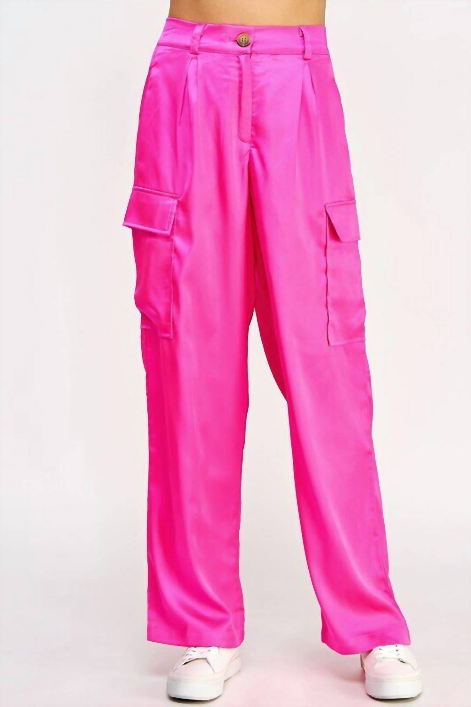 Strut & Bolt - Women's Front Pleat Satin Cargo Pants