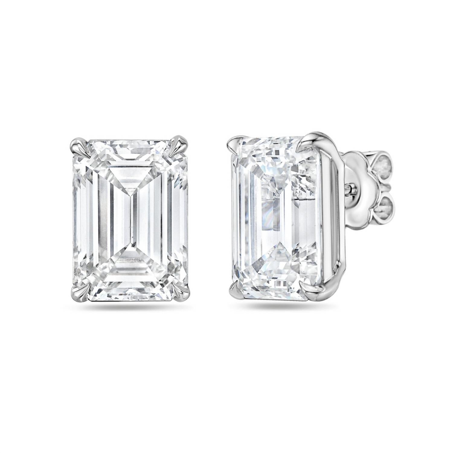 Diana M Jewels - 12 Carat Emerald Cut Lab Grown Diamond Prong Stud Earrings