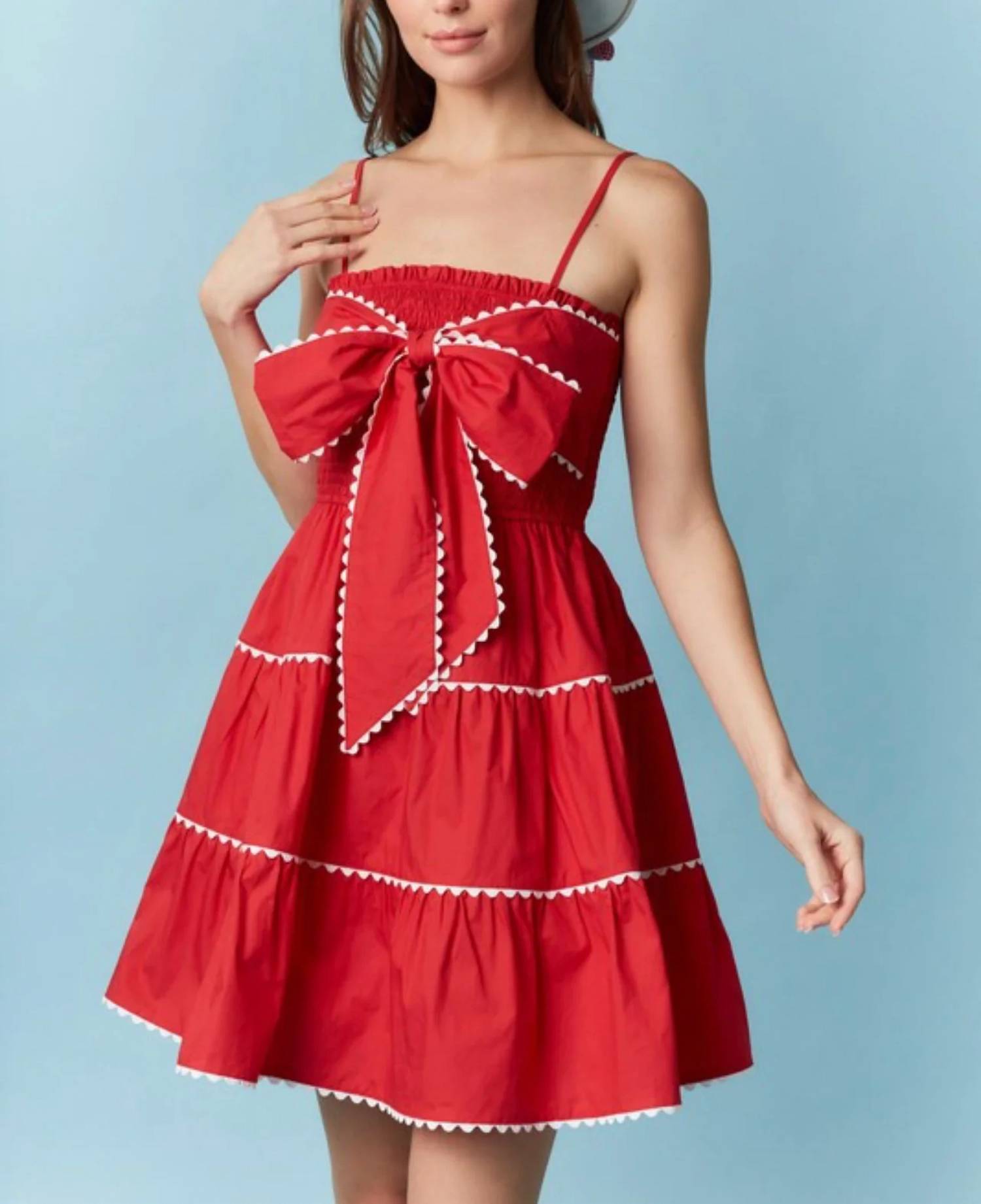 Peach Love - Ric Rac Trim With Front Bow Dress