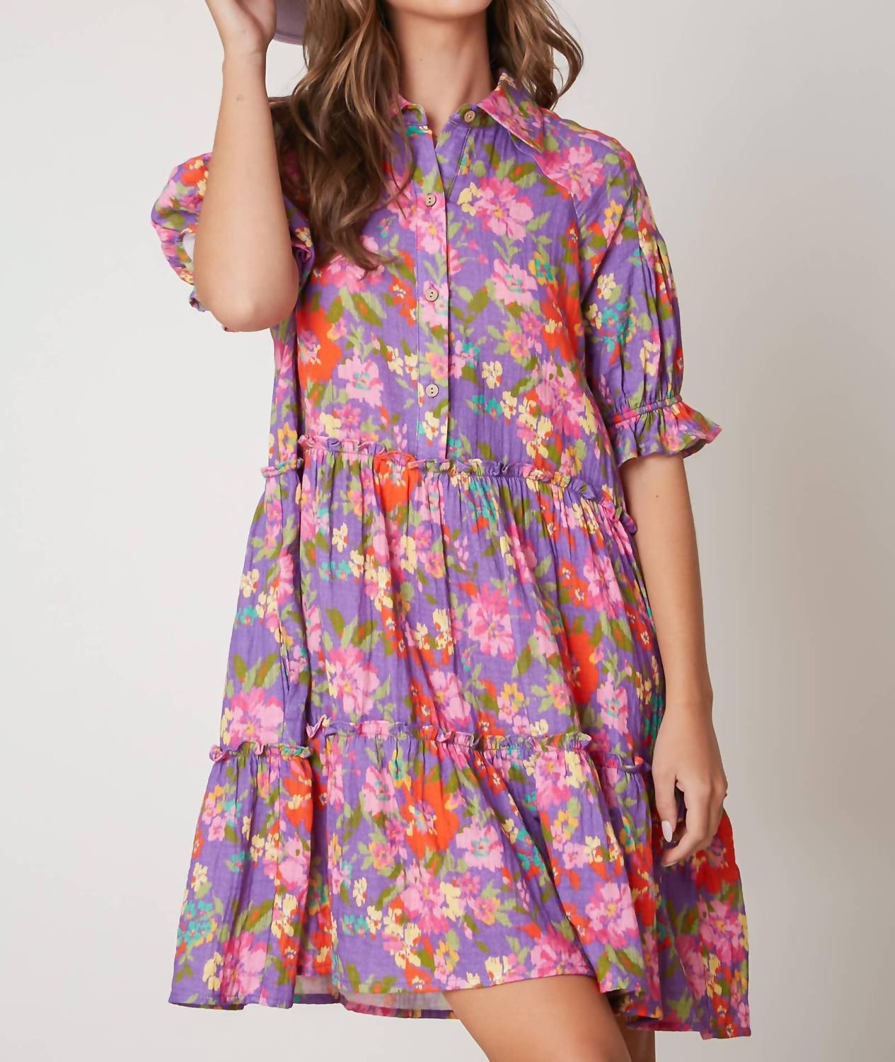 Peach Love - Georgia Floral Print Shirt Dress