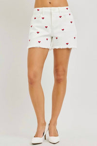 Risen - Floral Embroidered High-rise Shorts