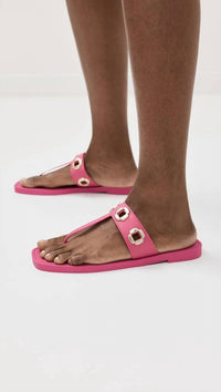 Larroude Women's Milan Thong Squared Toe Slip-on Sandals in pink - women's sandal - view 5