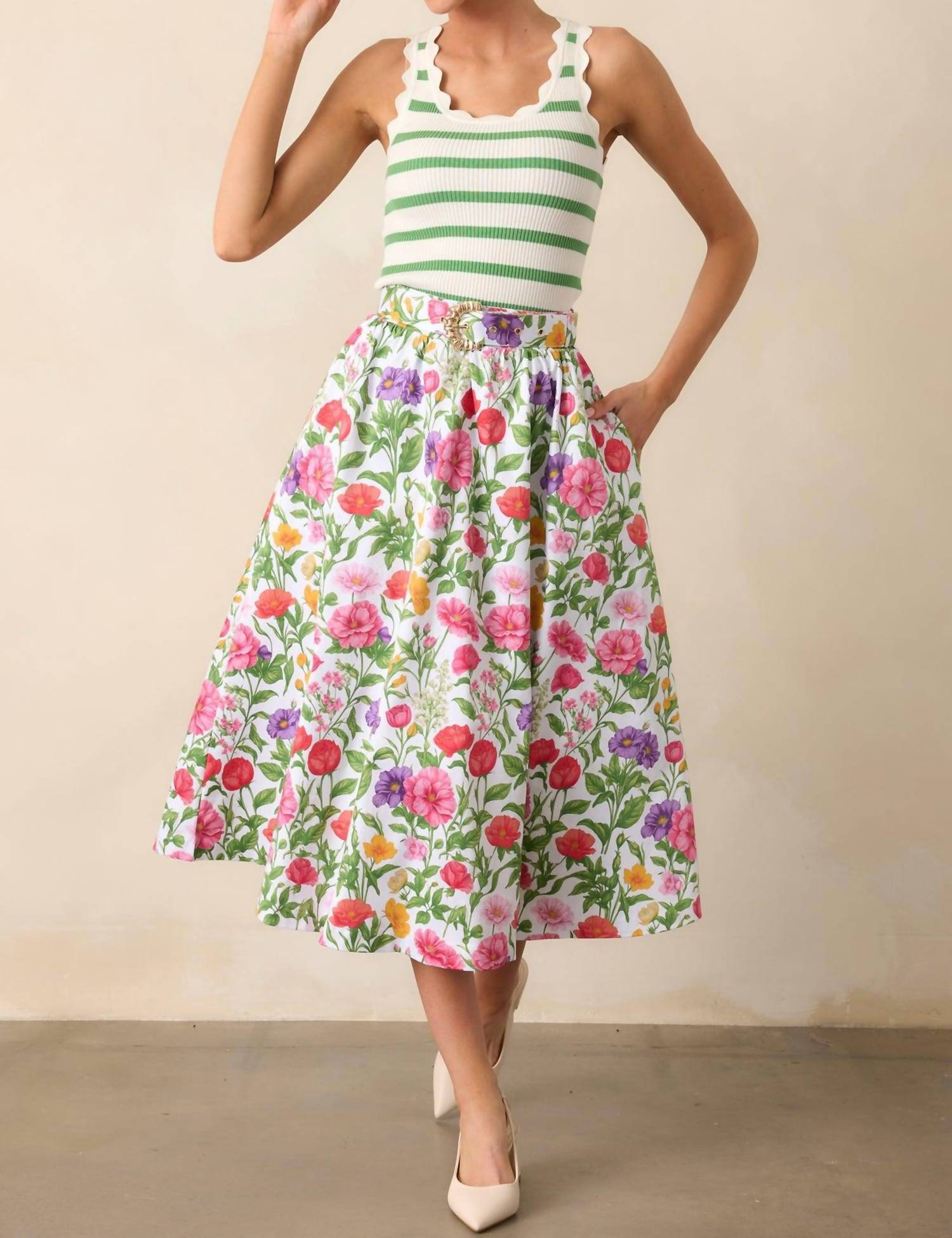 Prosperina - Thena Belted Midi Skirt