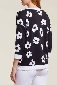 TRIBAL Rosalie Reversible Daisy Sweater in black and white - women's sweater - alternate view