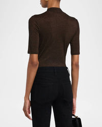 FRAME Lurex Mock Neck Top in americano - women's t-shirt - detail view