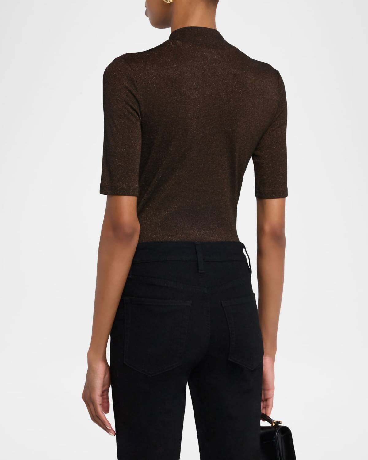 FRAME Lurex Mock Neck Top in americano - women's t-shirt - detail view