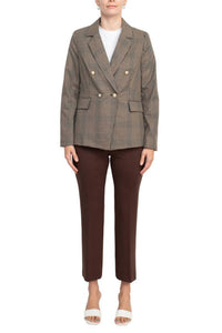 Nanette Lepore - Notched Collar Long Sleeve Houndstooth Woven Jacket With Straight Ponte Pant Set