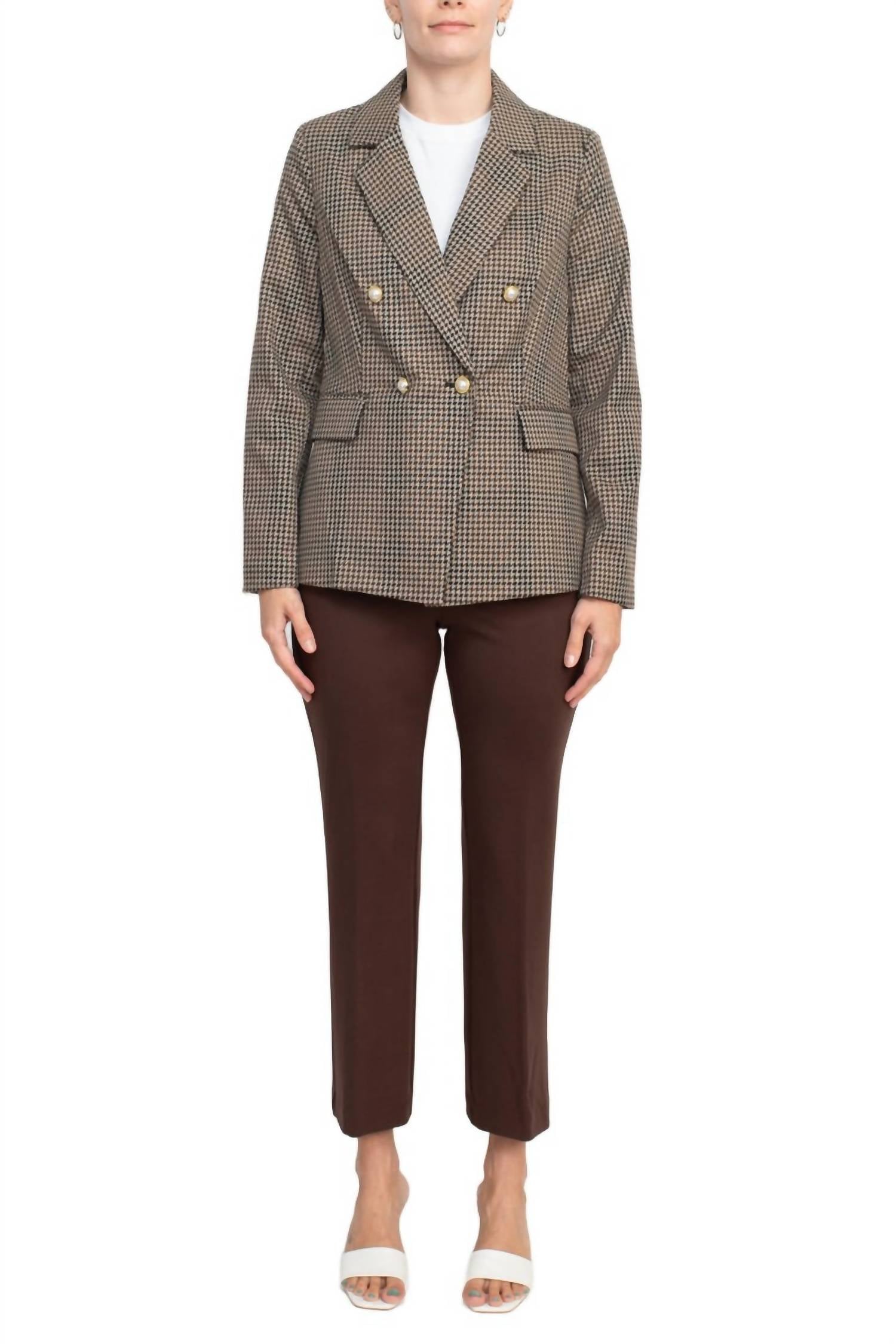 Nanette Lepore - Notched Collar Long Sleeve Houndstooth Woven Jacket With Straight Ponte Pant Set