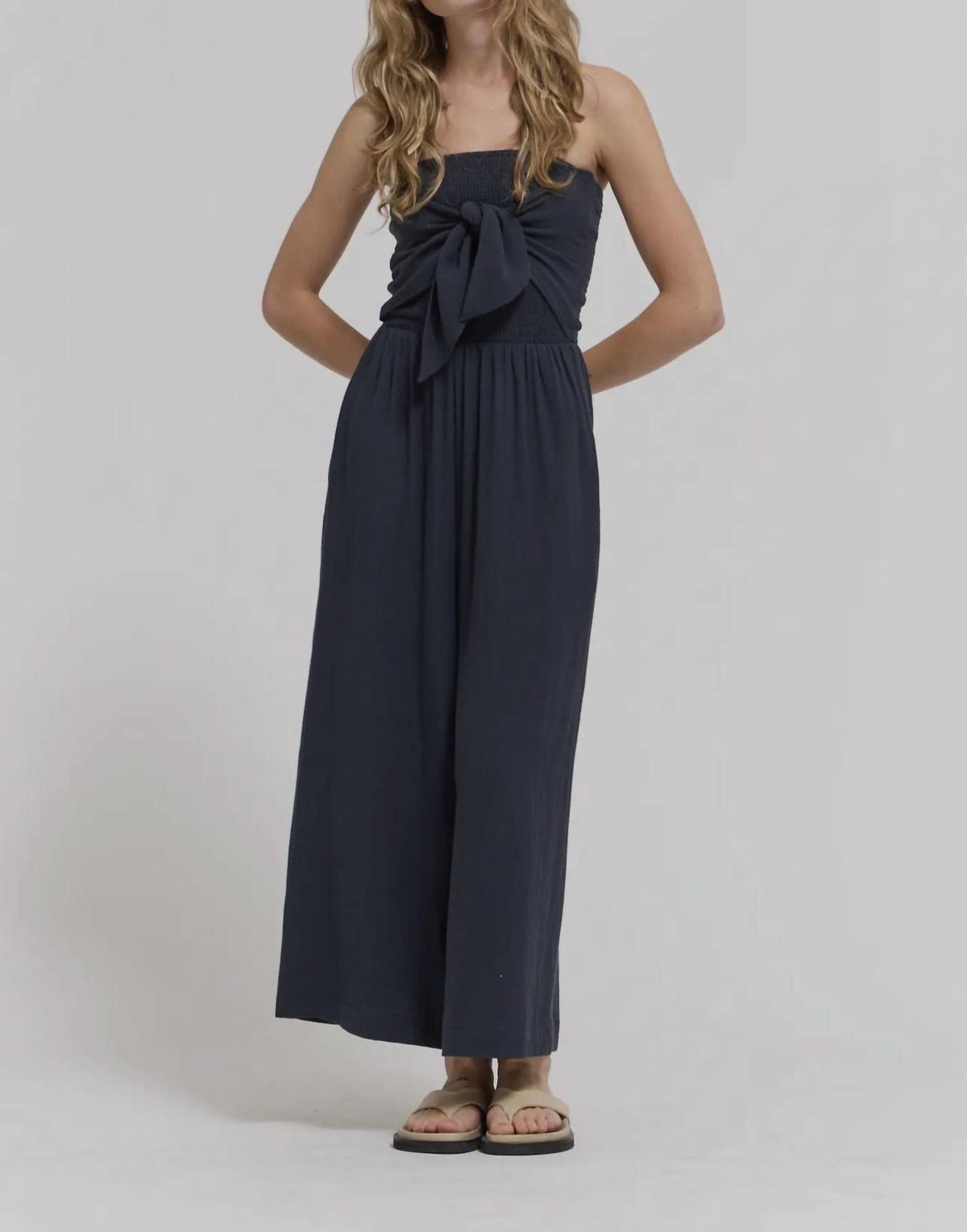Grade & Gather - Cotton Gauze Tie Front Jumpsuit