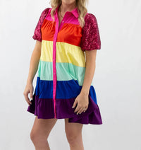 Blue B - Rainbow Sequin Sleeve Dress