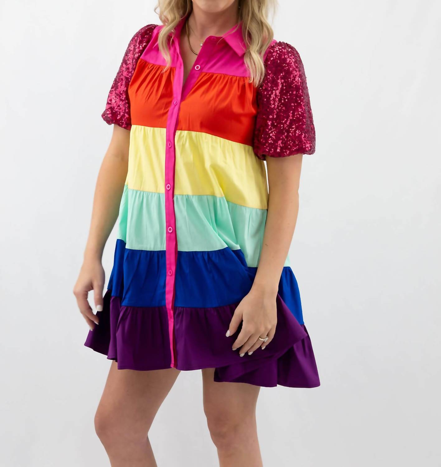 Blue B - Rainbow Sequin Sleeve Dress