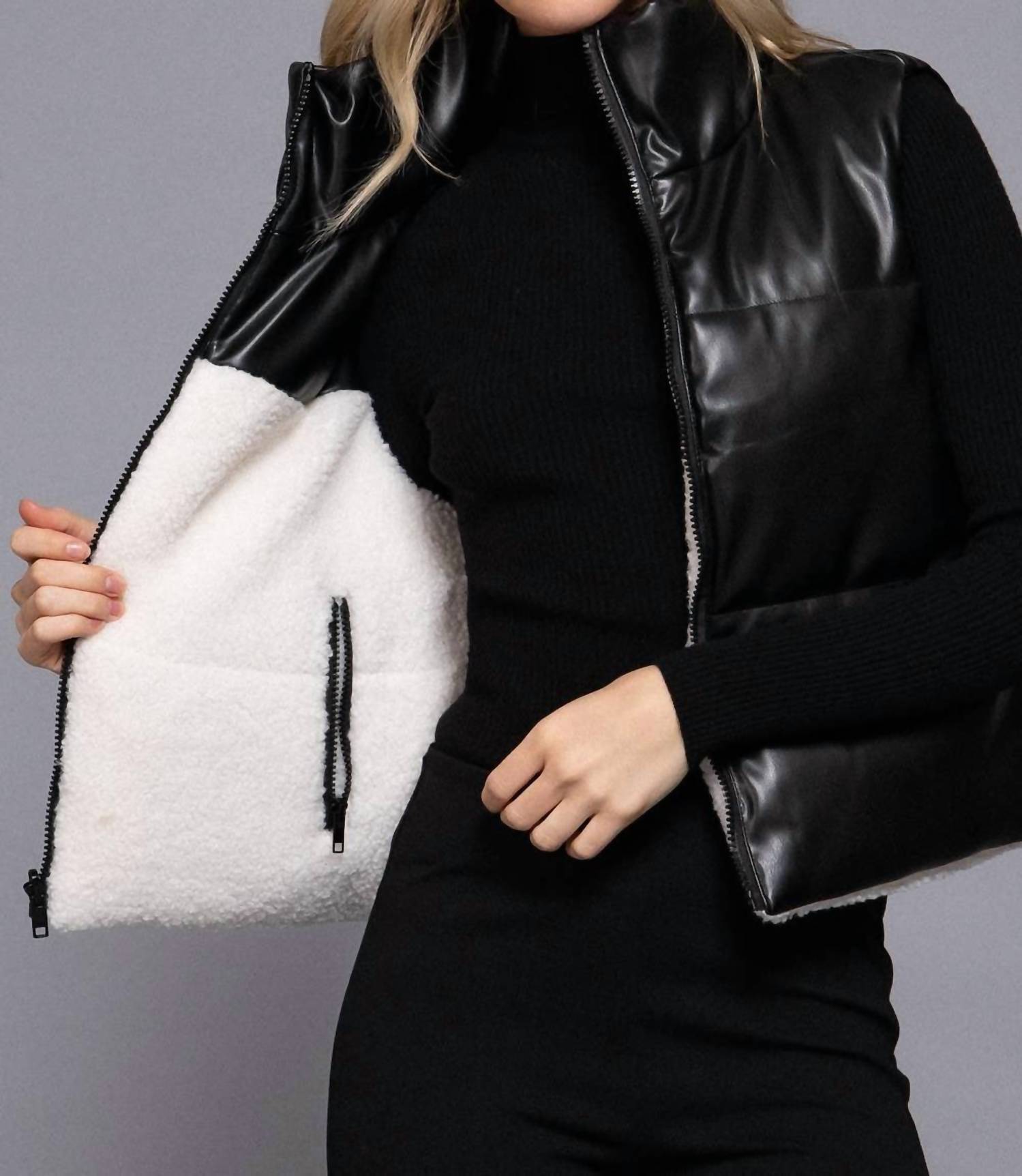Active Basic - Reversible Faux Leather Crop Vest - Plus