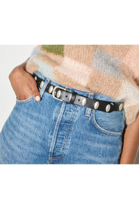 FREDA SALVADOR Women's Rebecca Belt in black calf with oval studs - women's accessory - alternate view