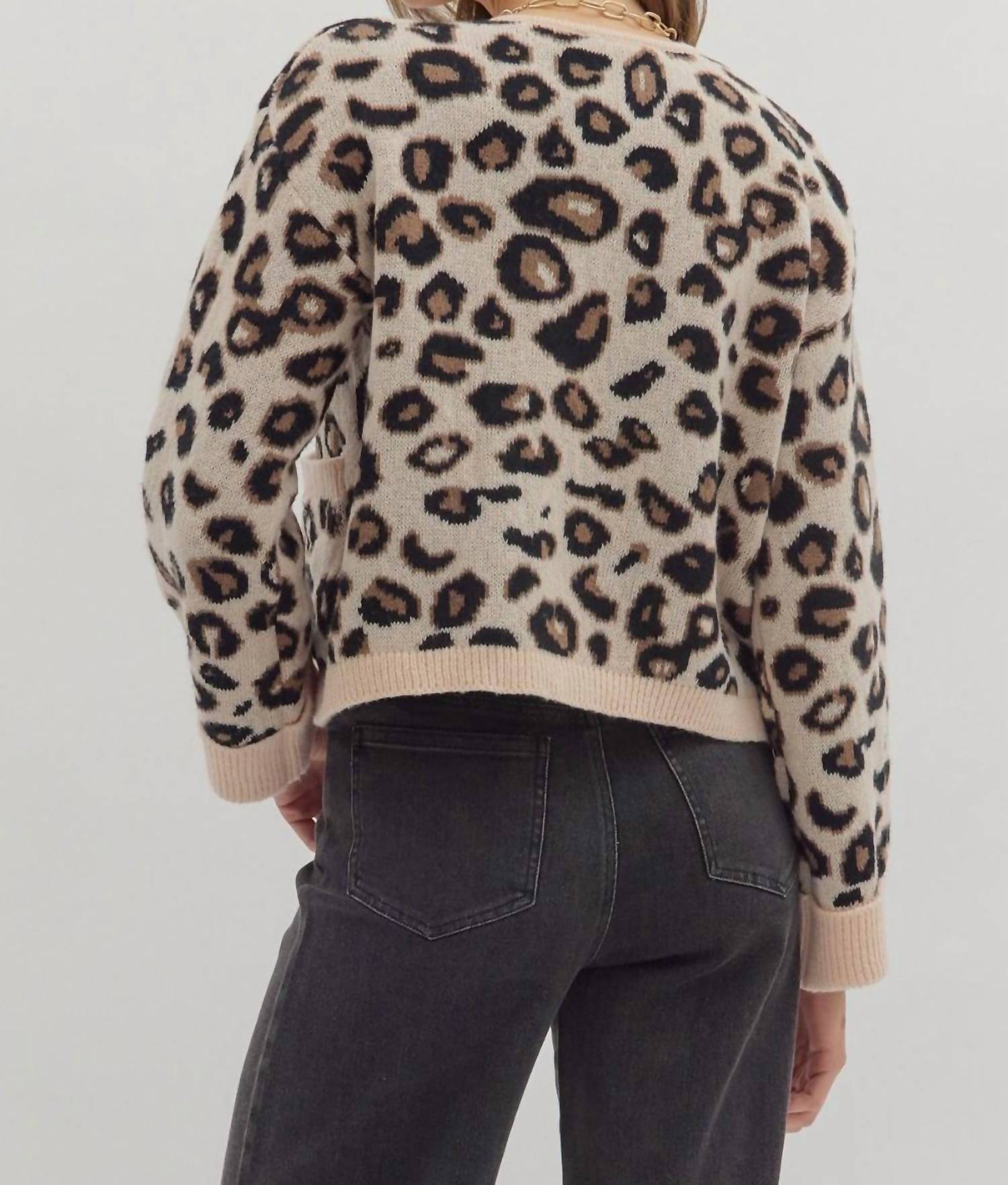 entro Luxe Knit Cardigan in leopard - women's cardigan - view 4