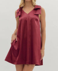 entro Tied With Grace Bow Dress in burgundy - women's dress