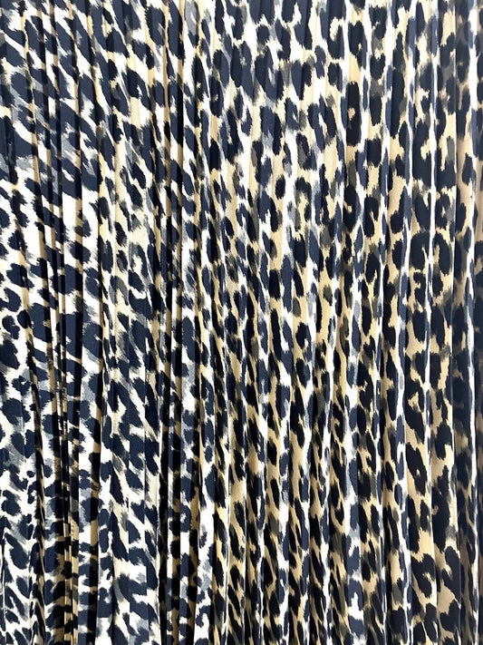 Halogen - Pleated Elastic Waist Leopard Print Midi Skirt