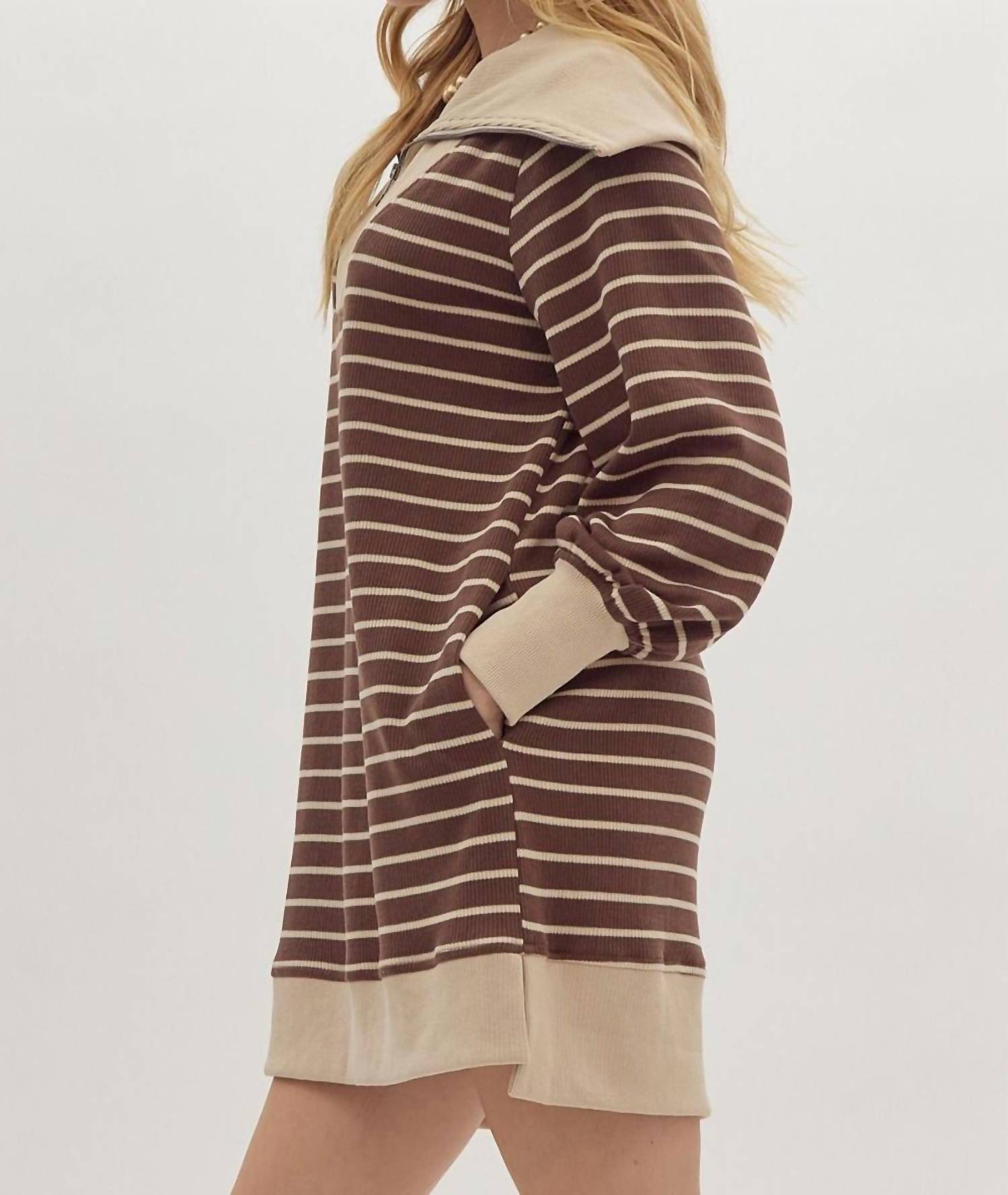 Entro - Ribbed Zip Up Long Sleeve Mini Dress