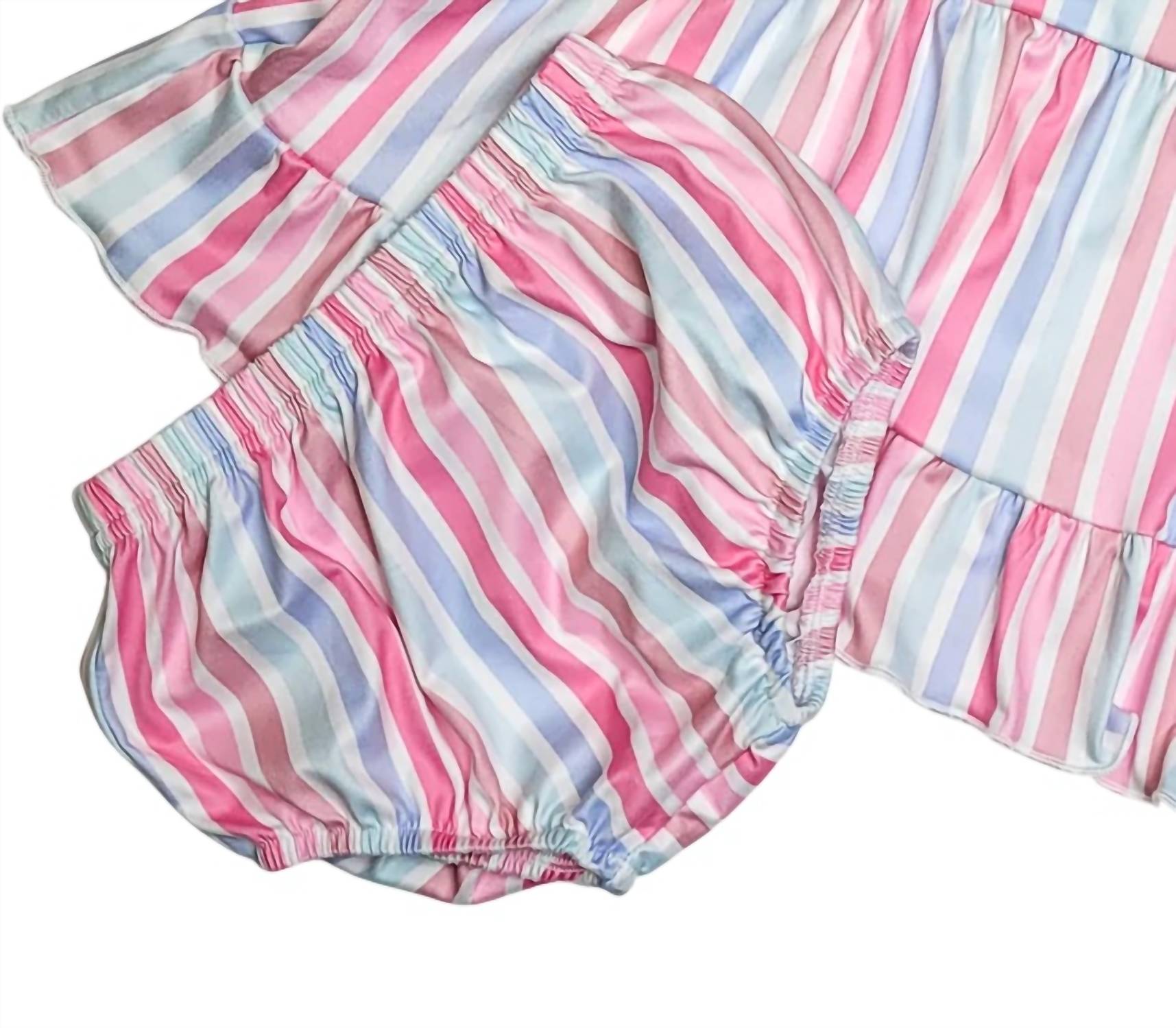 Okie + Lou - Girls Pastel Stripes Romper With Bloomers