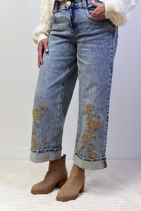 Democracy - Wide Leg Ab Solution Embroidered Jeans