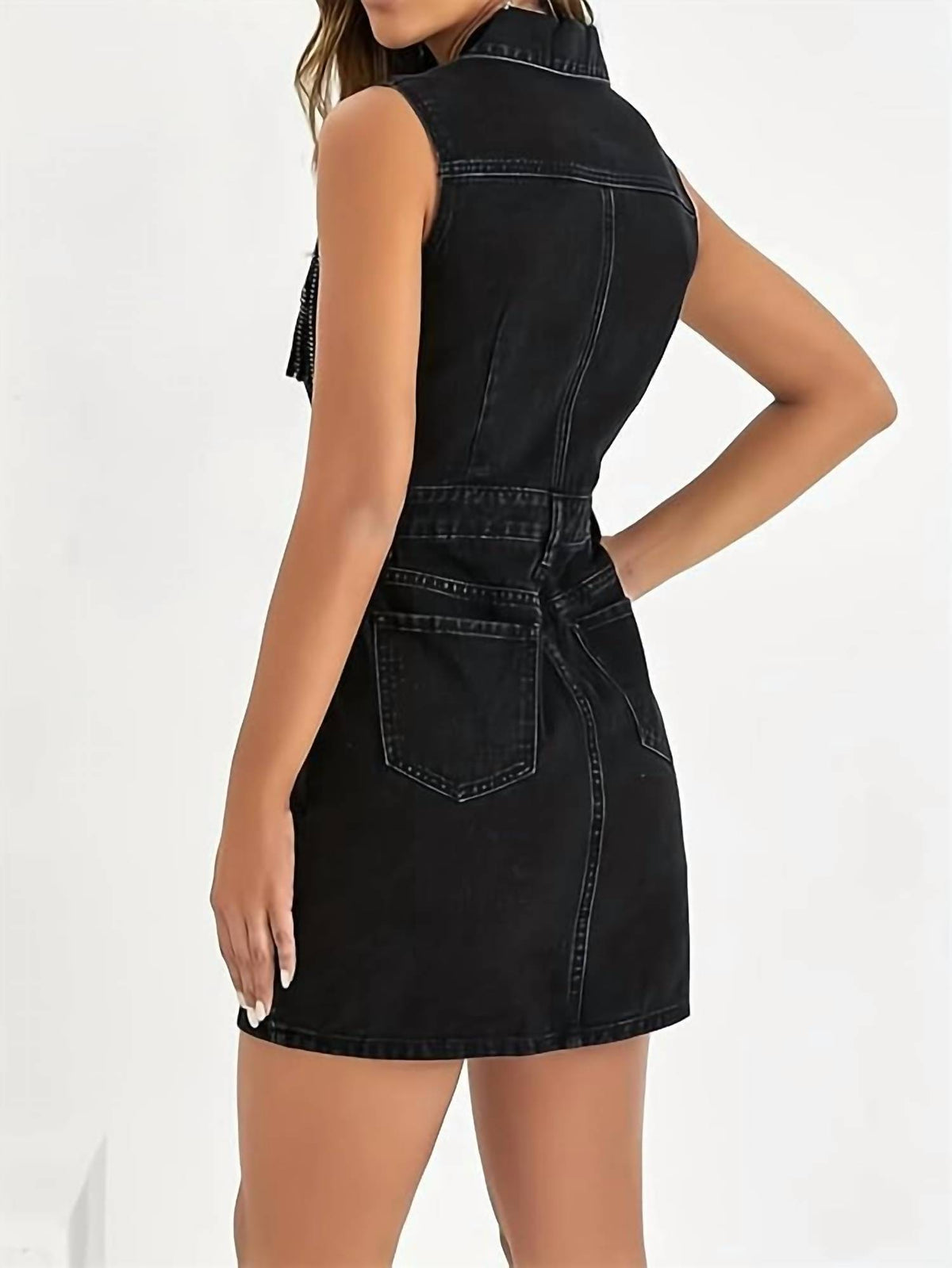 Paperdoll - Beaded Denim Sleeveless Dress