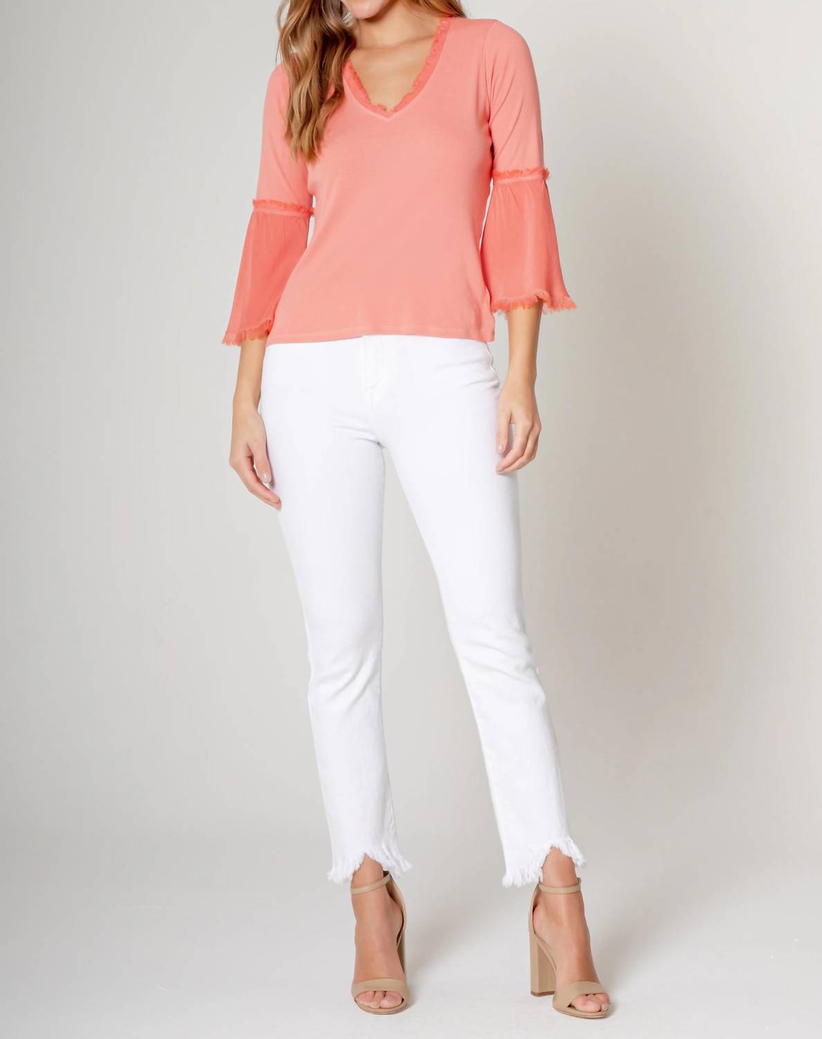 Maven West - Frayed V-Neck Bell Sleeve Top