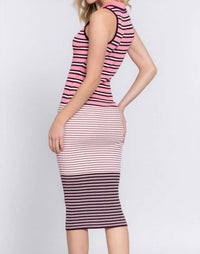 Active Basic - Sleeveless V-neck Multi Stripe Midi Sweater Dress