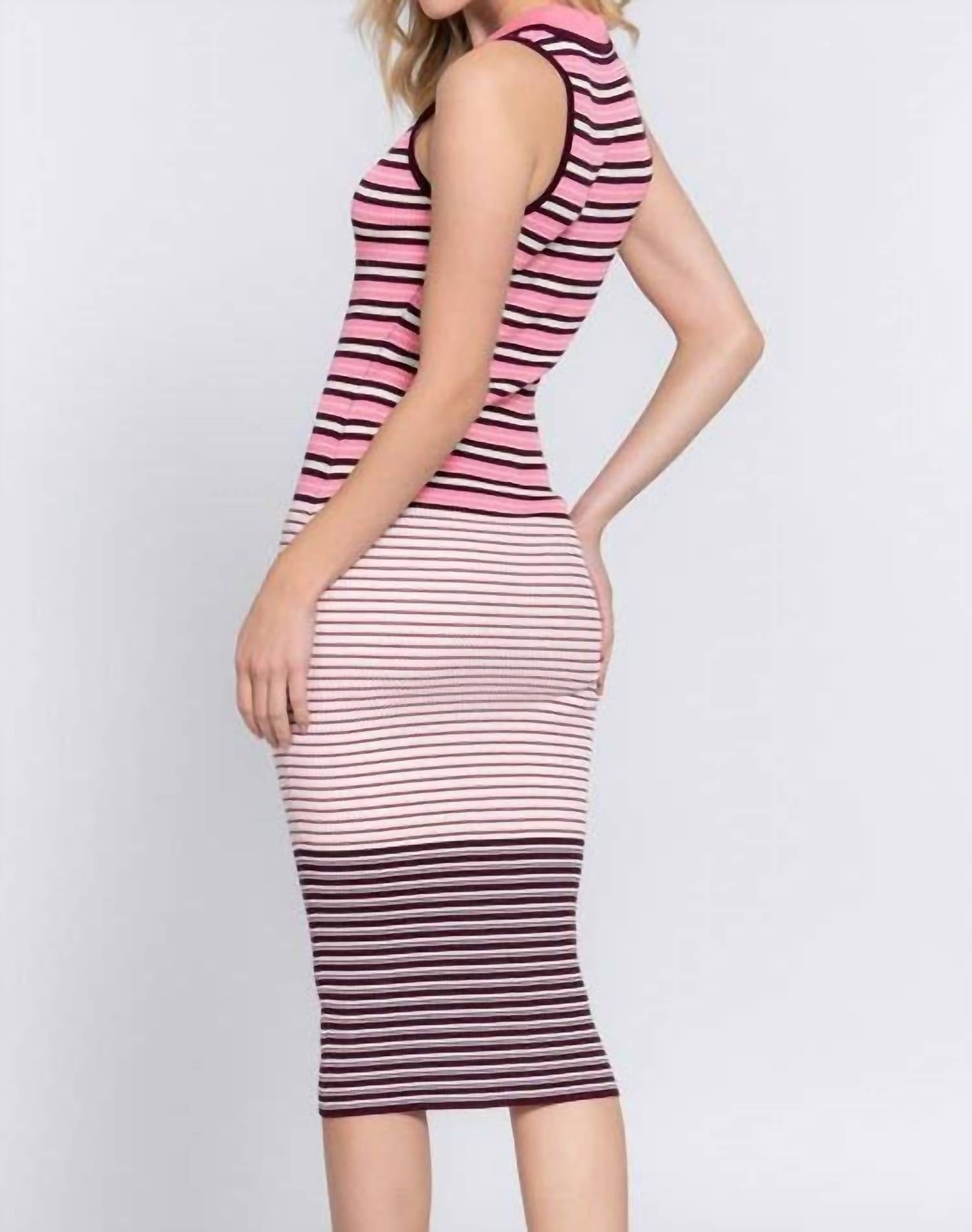 Active Basic - Sleeveless V-neck Multi Stripe Midi Sweater Dress