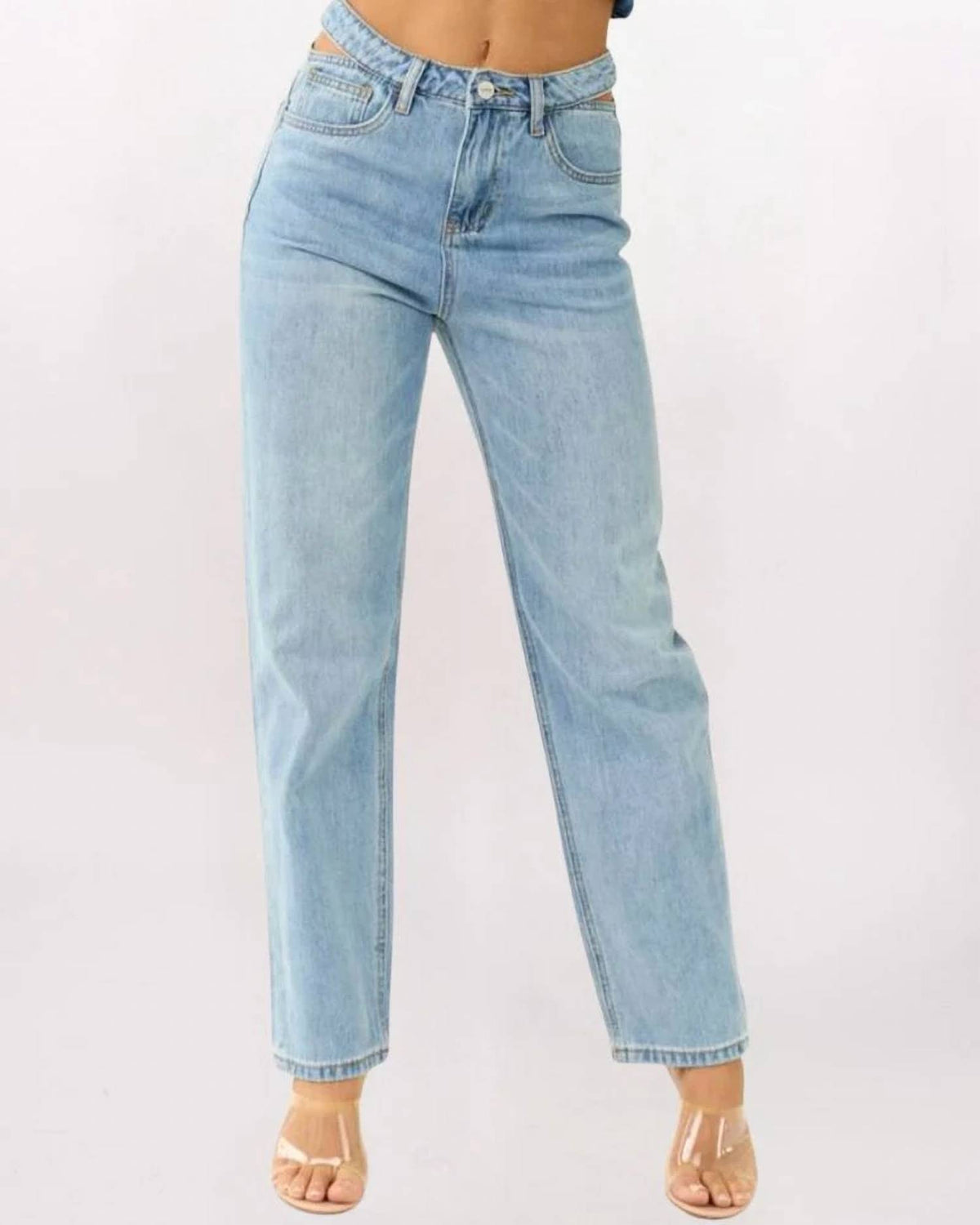 Ceros - Cutout Waistband Detail Straight Leg Jeans
