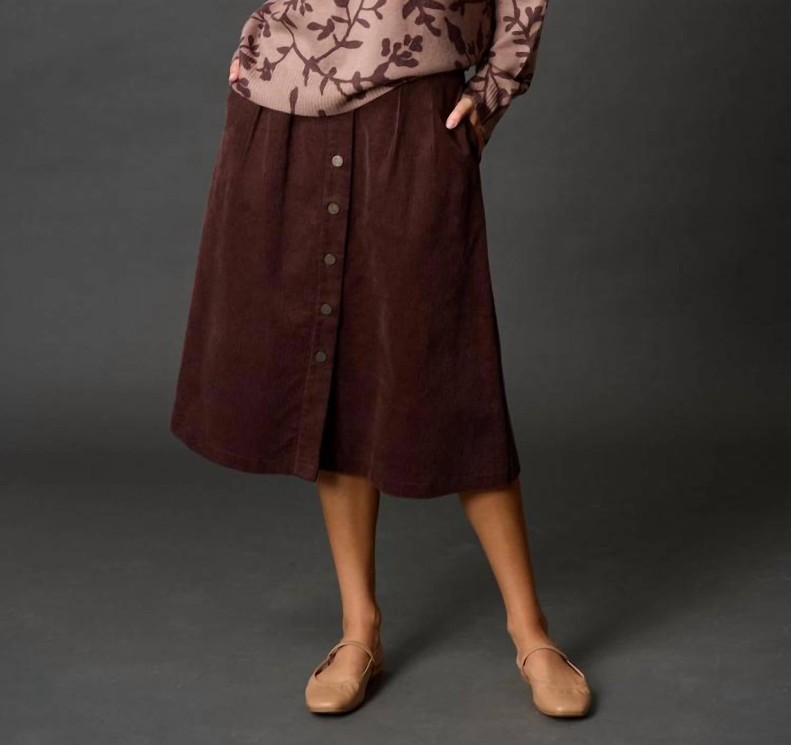 Before You - Corduroy Front Button Midi Skirt
