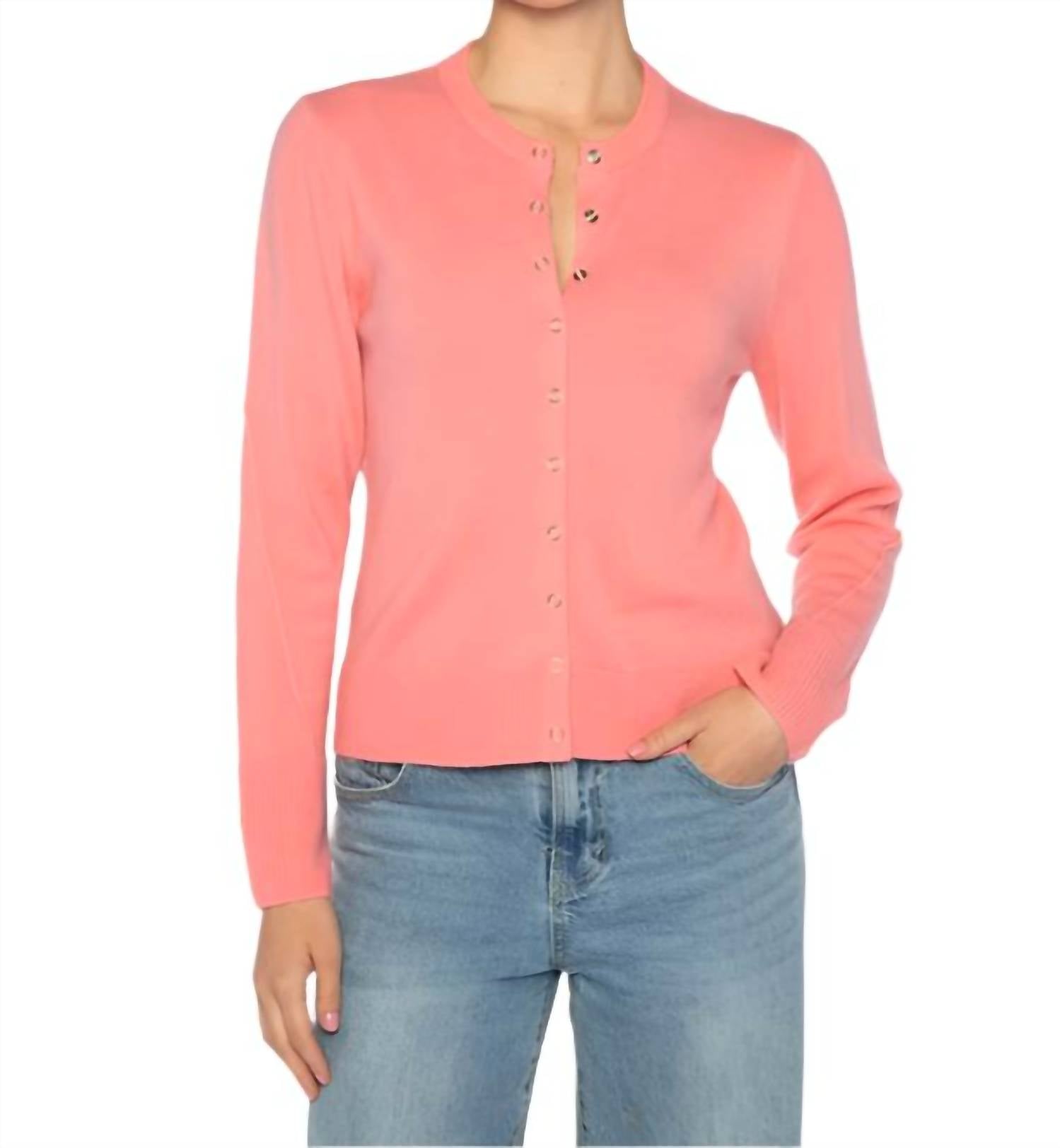 Kinross Snap And Ribbon Cardigan in coral - women's cardigan