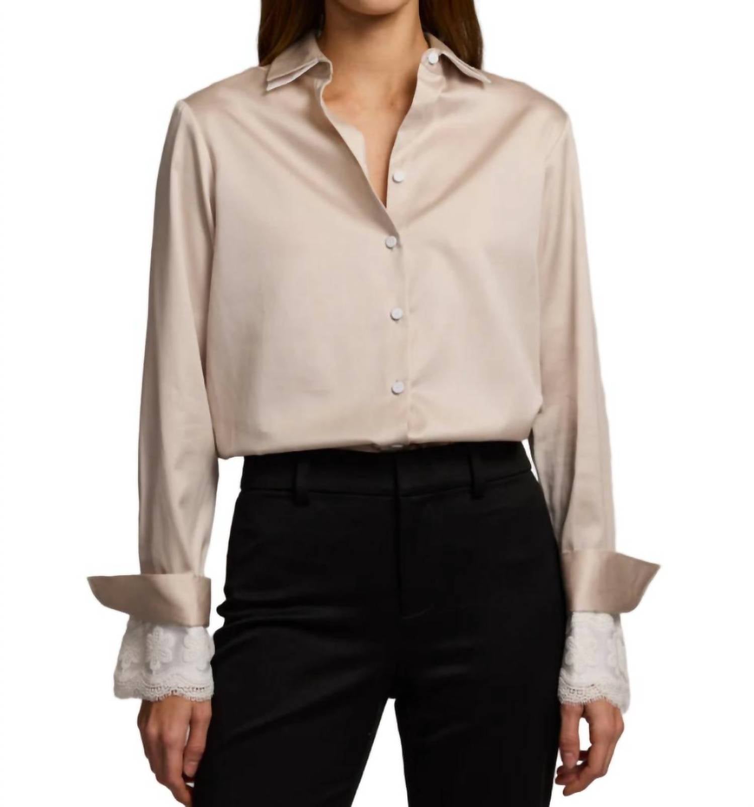 Hinson Wu Margot Long Sleeve Cotton Satin Shirt in champagne - women's long sleeve top - alternate view