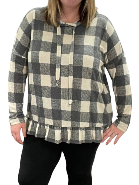 Honeyme - Plaid Hooded Long Sleeve Top