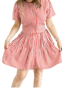 Sail To Sable - Striped Button Front Cinched Dress