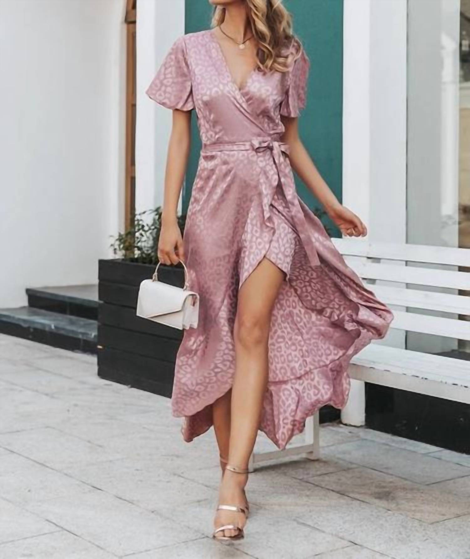 Simplee Apparel - Asymmetrical Ruffle Hem Wrap Maxi Dress