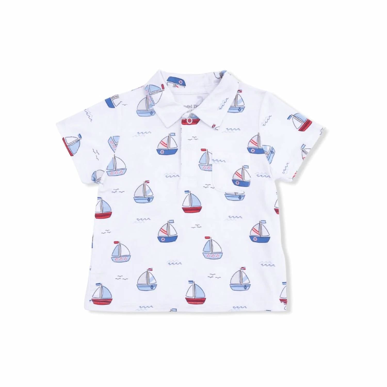Angel Dear - Boy's Bubbly Sailboats Polo With Shorts Set