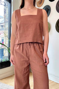 NARY Square Neck Tank Top in clay linen - women's tank top