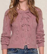 heartloom Bow Front Crewneck Cardigan in dusty rose - women's cardigan - alternate view
