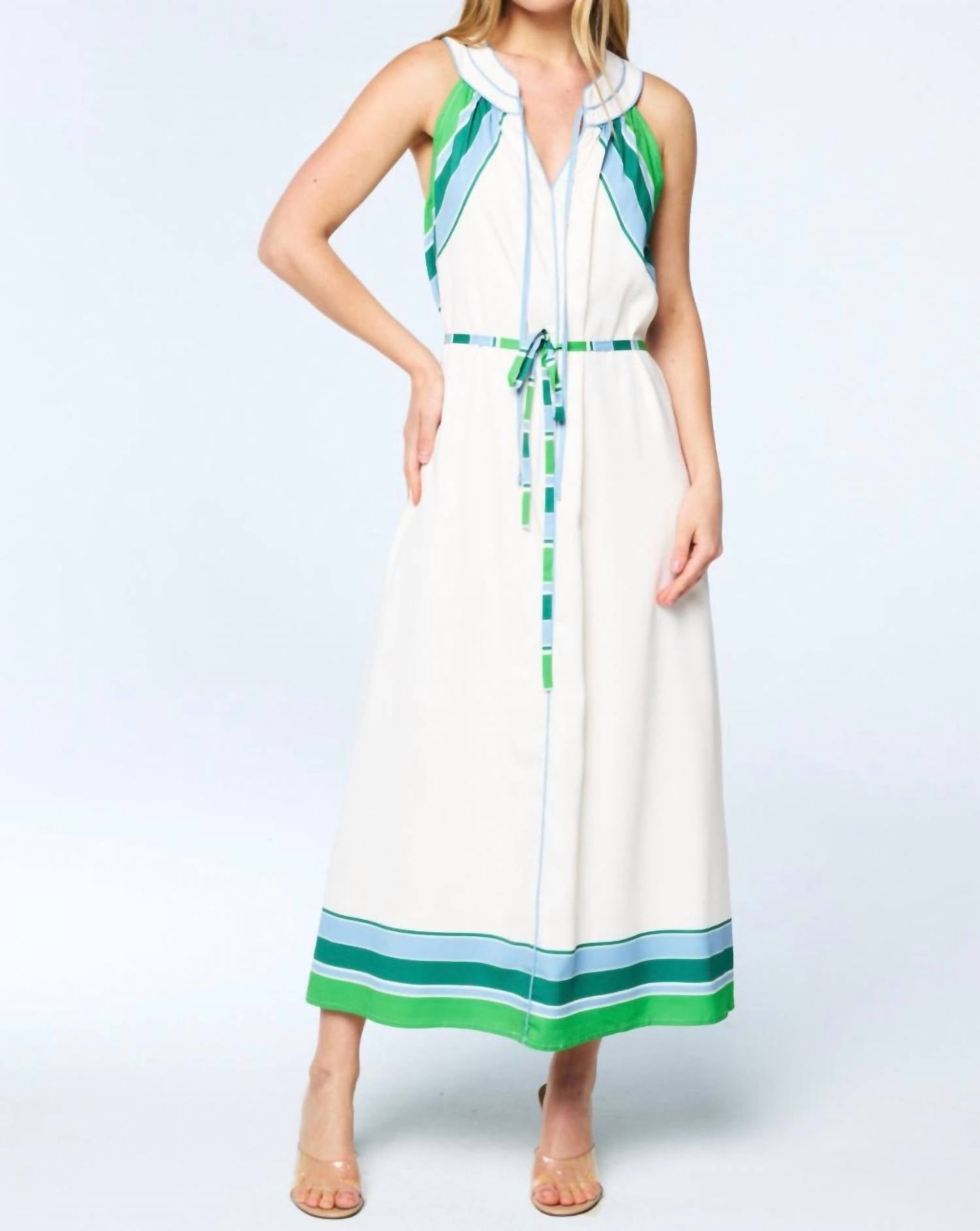 CIEBON Mavis Striped Halter Midi Dress in cream multi - women's dress