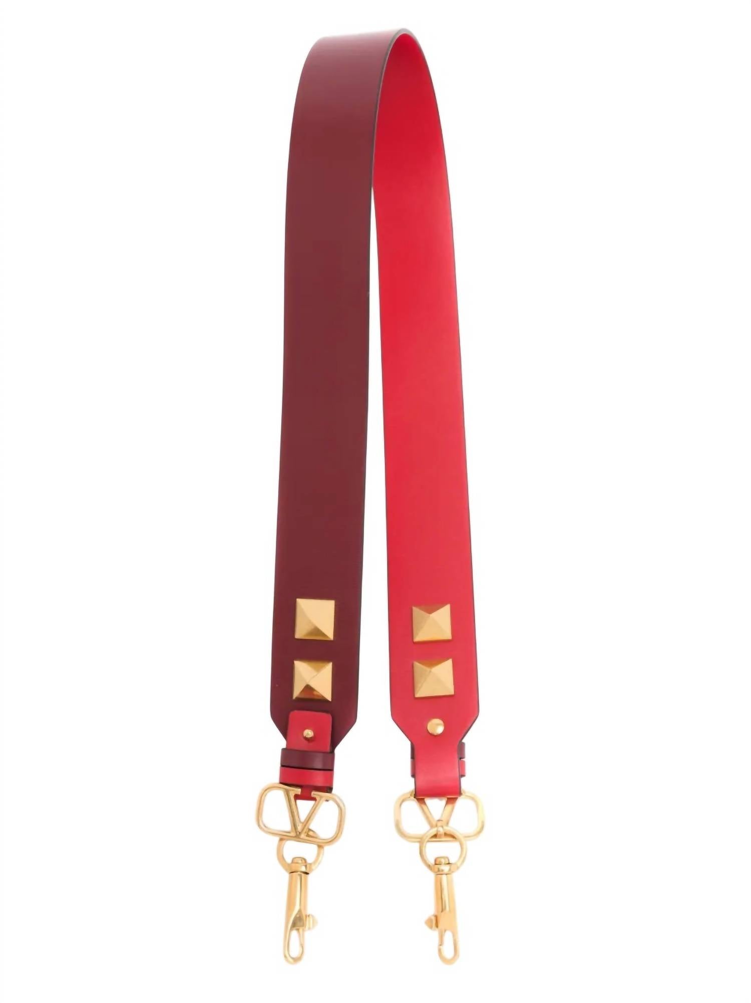 Valentino Women's Rockstud Reversible Leather Bag Strap in red burgundy - women's item