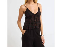 Rumored Samba Ruffled Strappy Camisole Top in black - women's shirt
