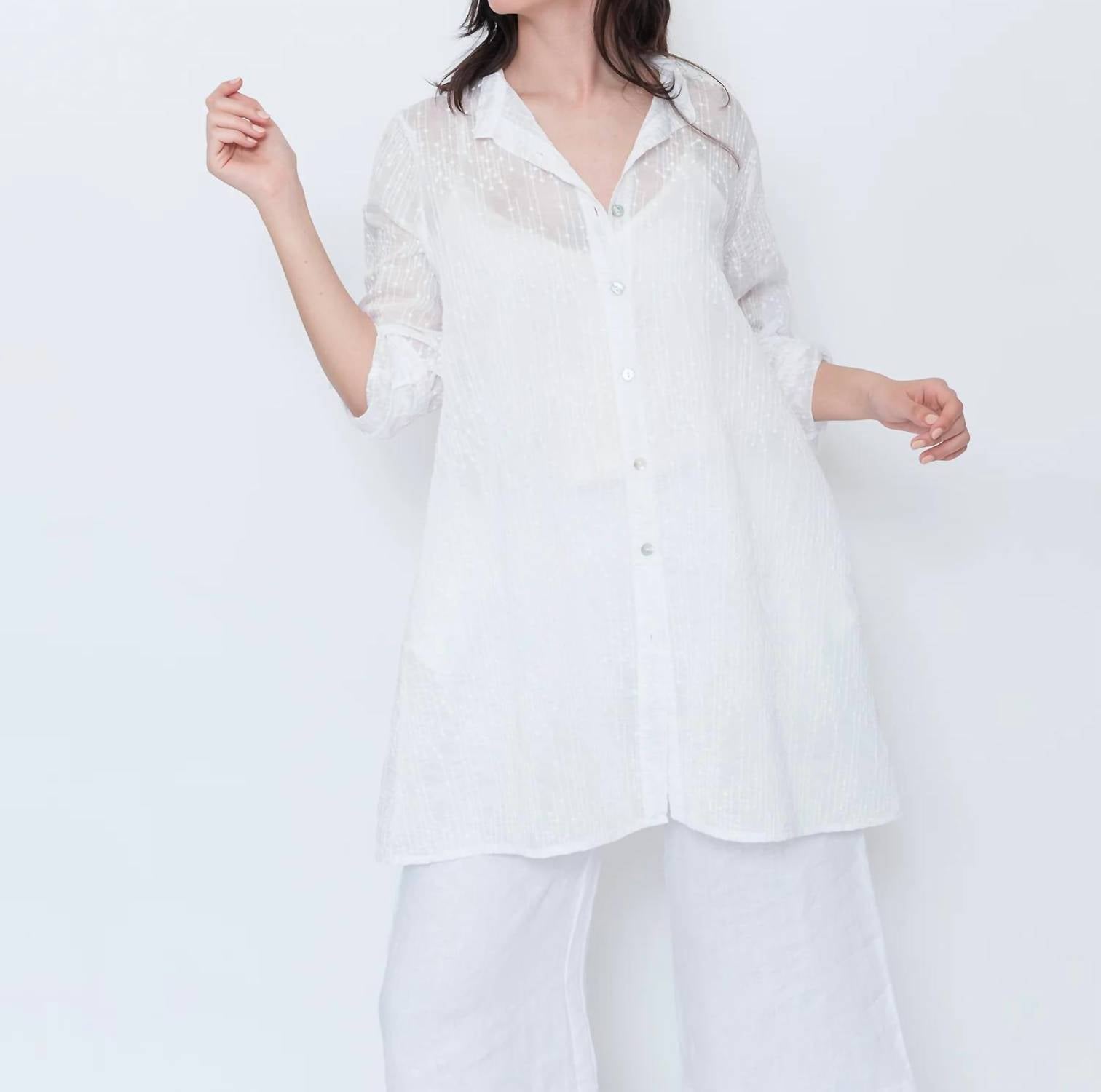 Blueberry - Sheer Button Up Tunic