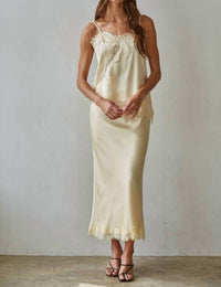 By Together Yarrow Satin Midi Skirt in butter - women's skirt - alternate view