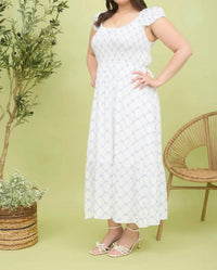 Blu Pepper - Bow Pattern Ruched Midi Dress