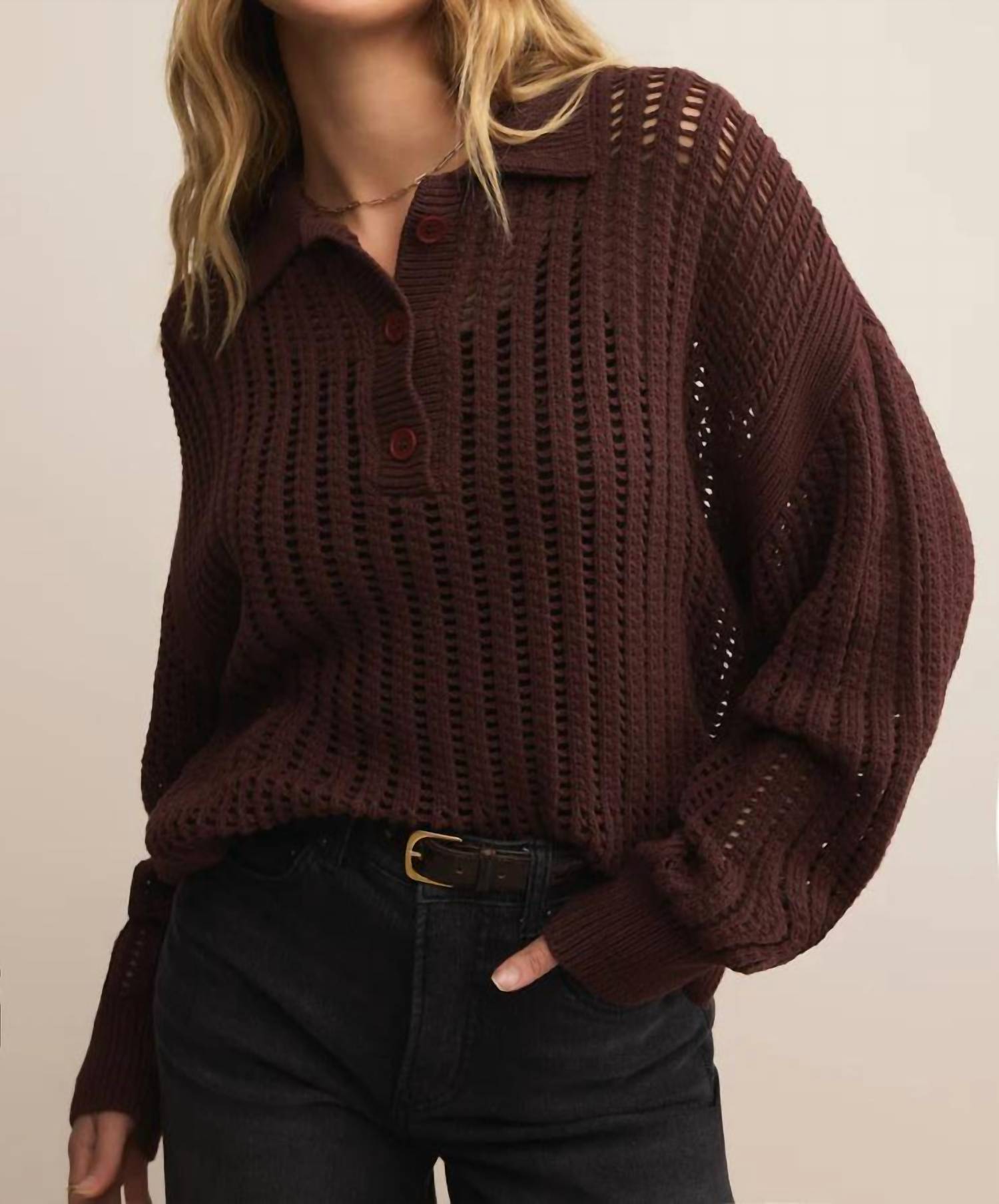 Z Supply - Looking Glass Crochet Polo Sweater
