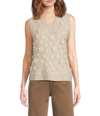 Charlie B - 3d Floral Mesh V-neck Sleeveless Sweater Vest