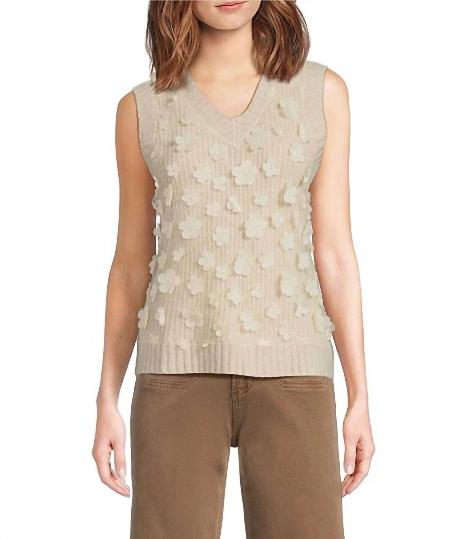 Charlie B - 3d Floral Mesh V-neck Sleeveless Sweater Vest