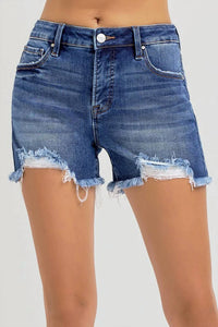 Risen - Rachel Distressed Mid Rise Jean Shorts