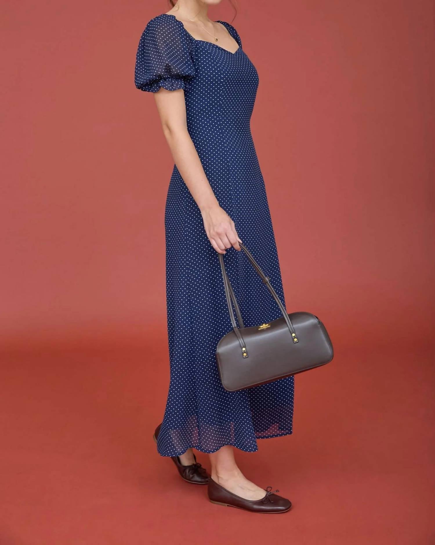 Blu Pepper - Polka Dot Sweetheart Puff Sleeve Mesh Midi Dress