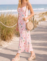 Main Strip - Seashell Coastal Print Slip Midi Dress